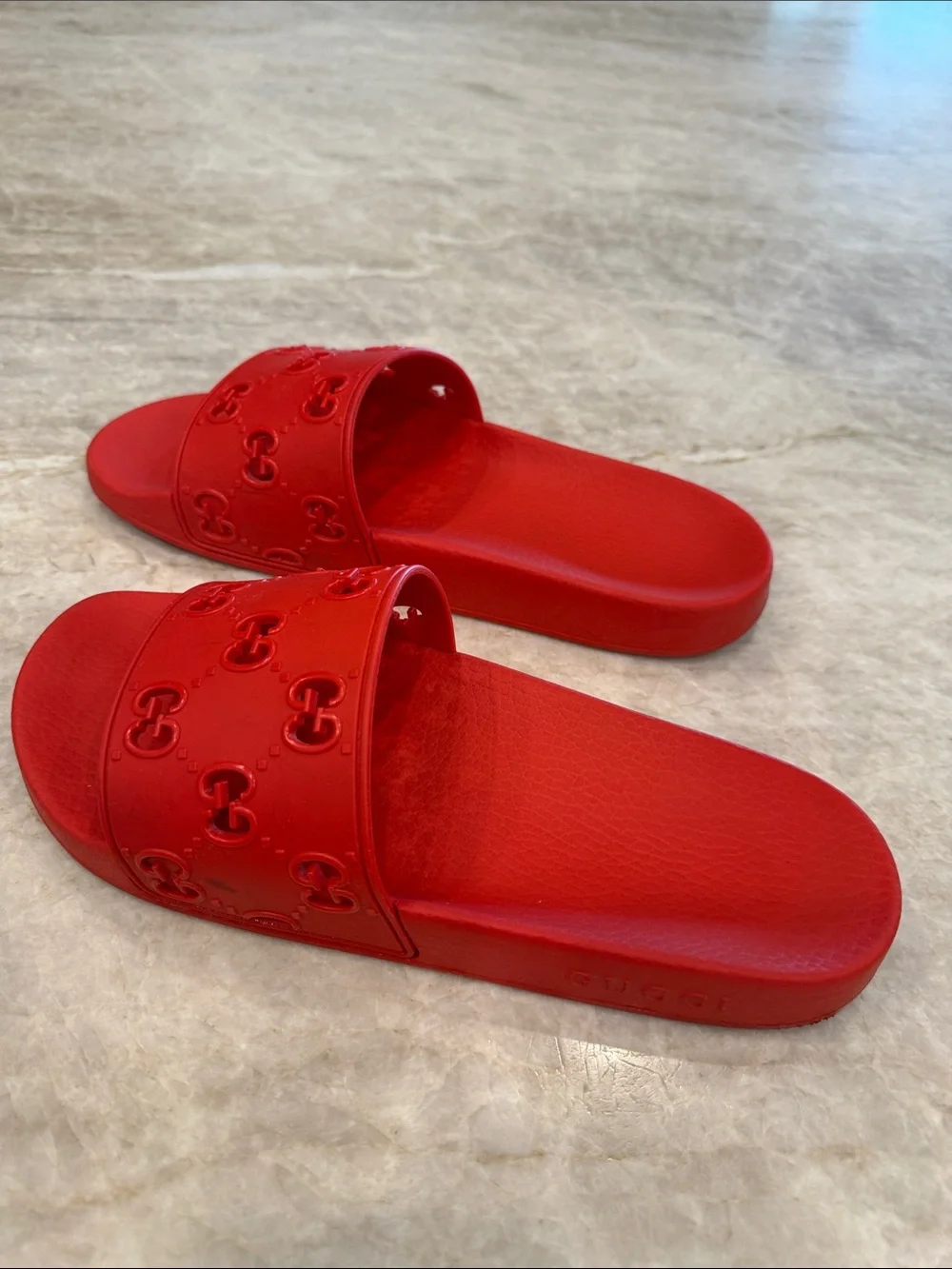 Gucci Red Embossed GG Slide Sandals